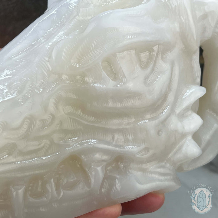 White Afghan Jade Dragon Head Carving