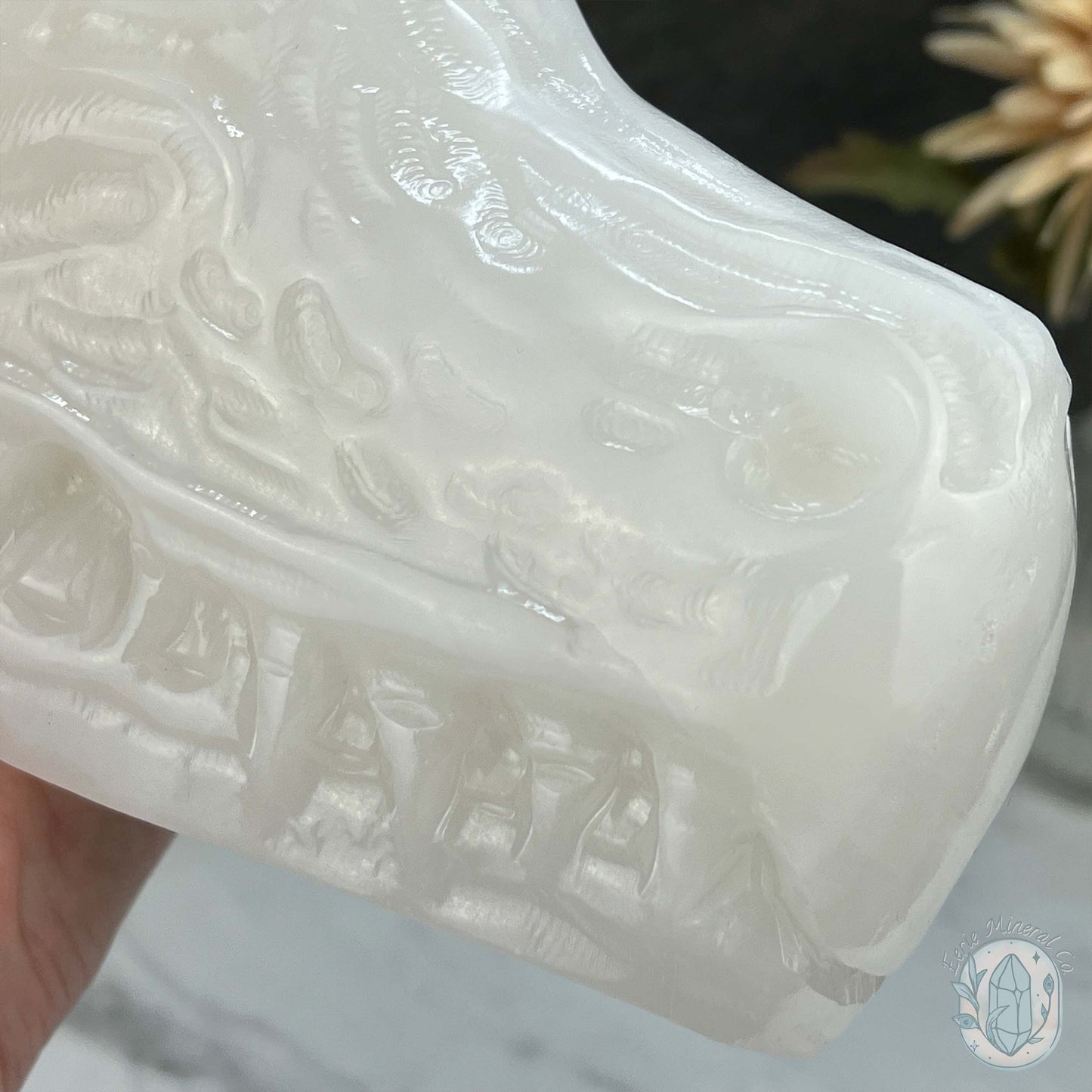 White Afghan Jade Dragon Head Carving