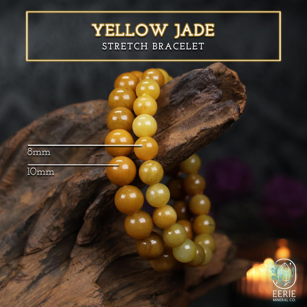 Polished Yellow Jade Beaded Stretch Bracelet