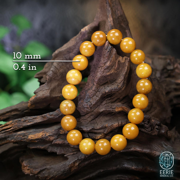 Polished Yellow Jade Beaded Stretch Bracelet