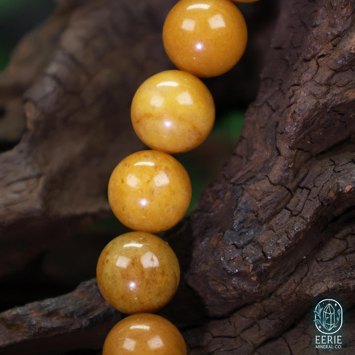 Polished Yellow Jade Beaded Stretch Bracelet