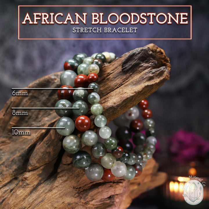 African Bloodstone Beaded Gemstone Stretch Bracelet