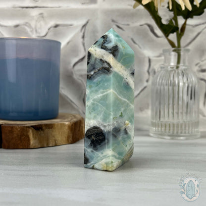 Polished Amazonite, Tourmaline, And Pyrite Tower