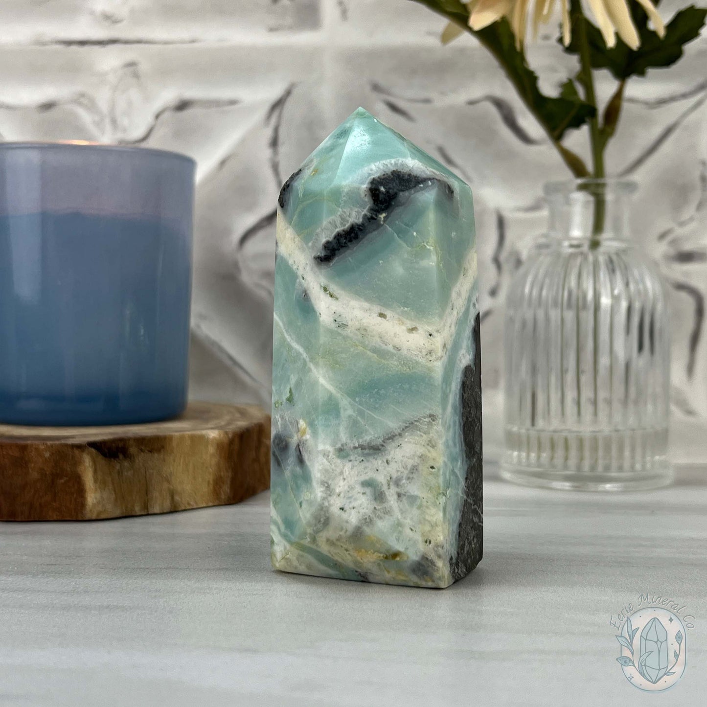 Polished Amazonite, Tourmaline, And Pyrite Tower