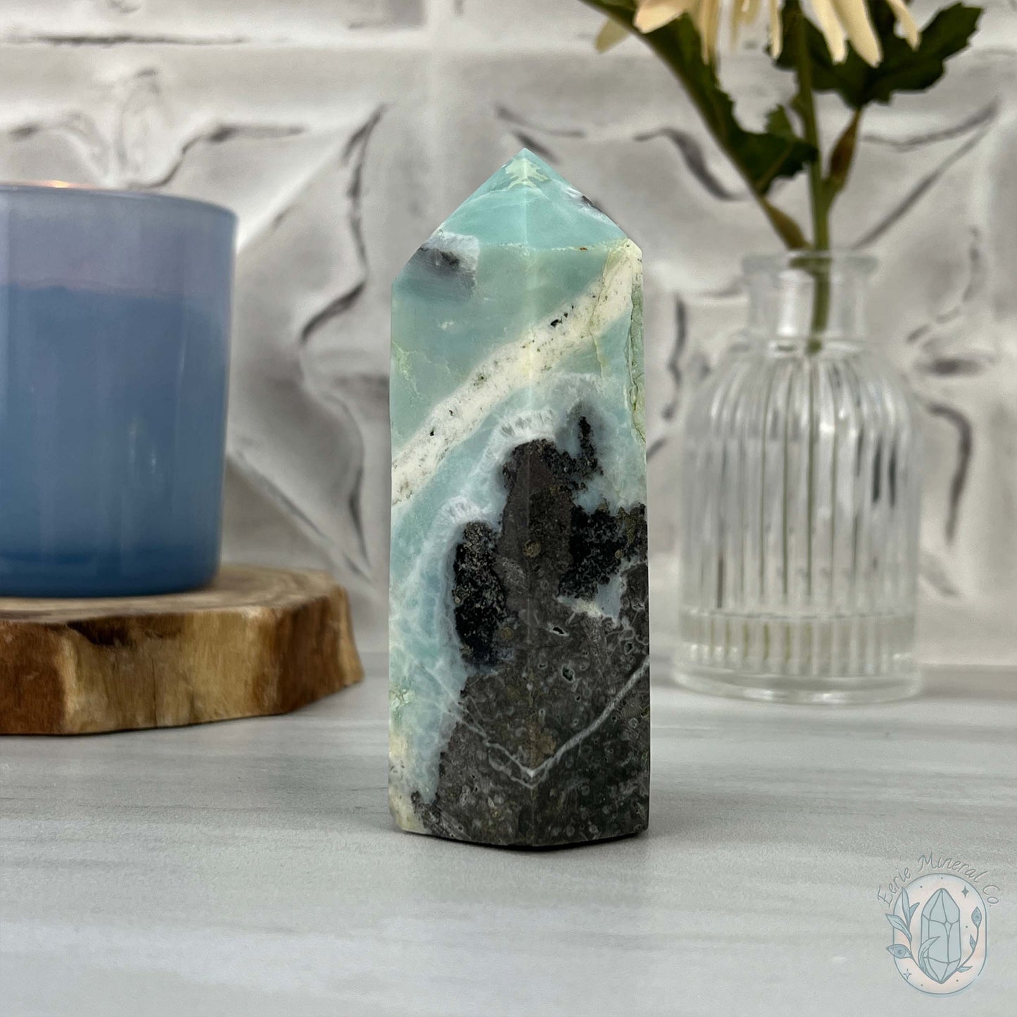 Polished Amazonite, Tourmaline, And Pyrite Tower
