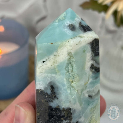 Polished Amazonite, Tourmaline, And Pyrite Tower