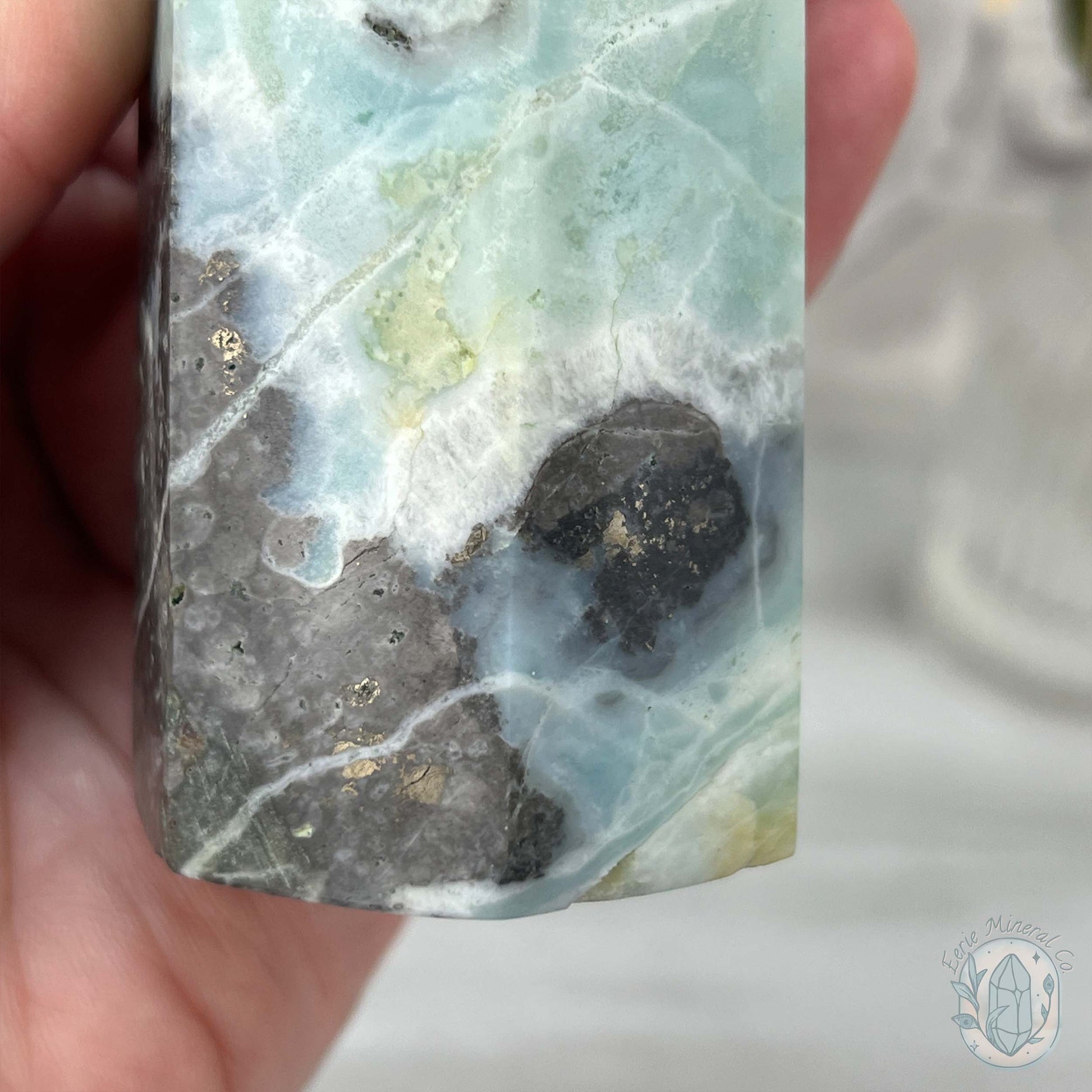 Polished Amazonite, Tourmaline, And Pyrite Tower