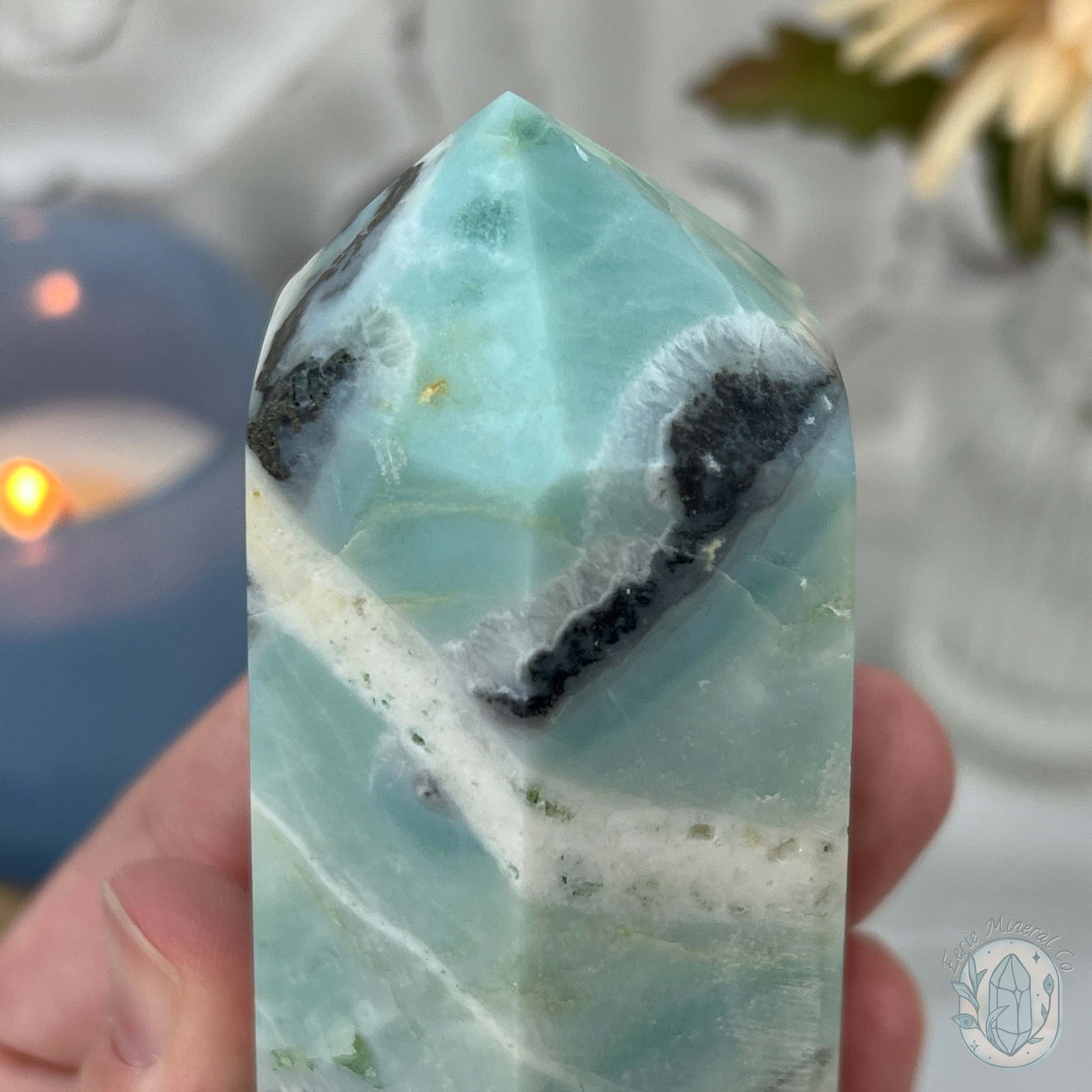 Polished Amazonite, Tourmaline, And Pyrite Tower