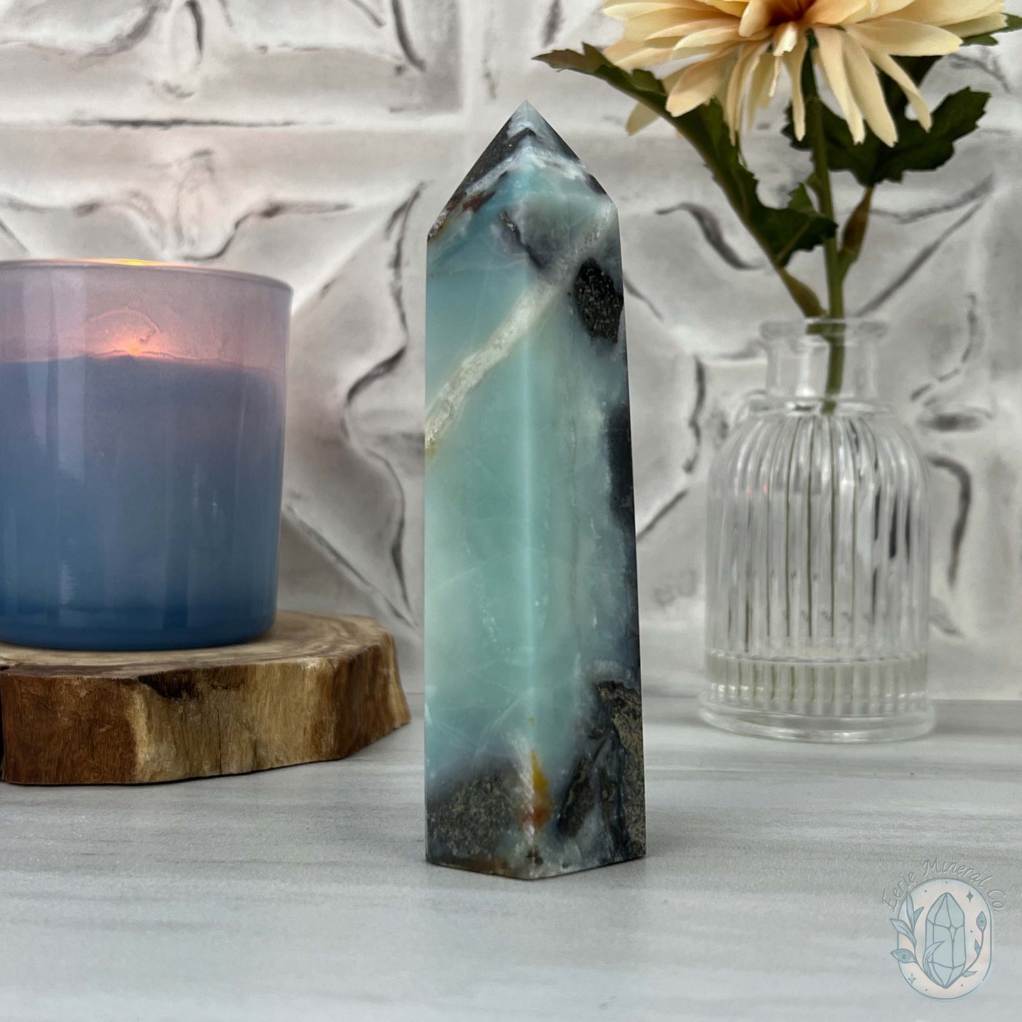 Polished Amazonite, Tourmaline, And Pyrite Tower
