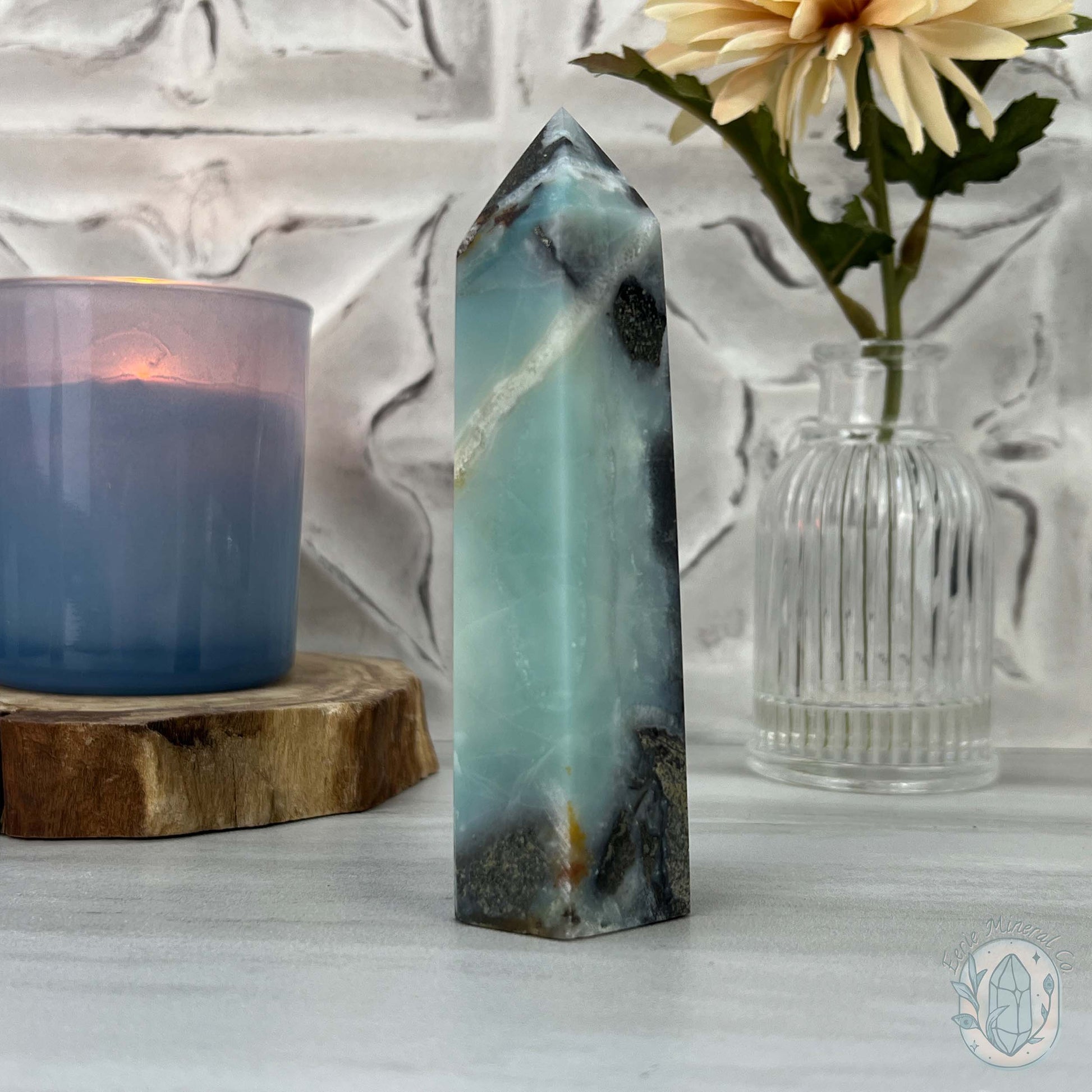 Polished Amazonite, Tourmaline, And Pyrite Tower