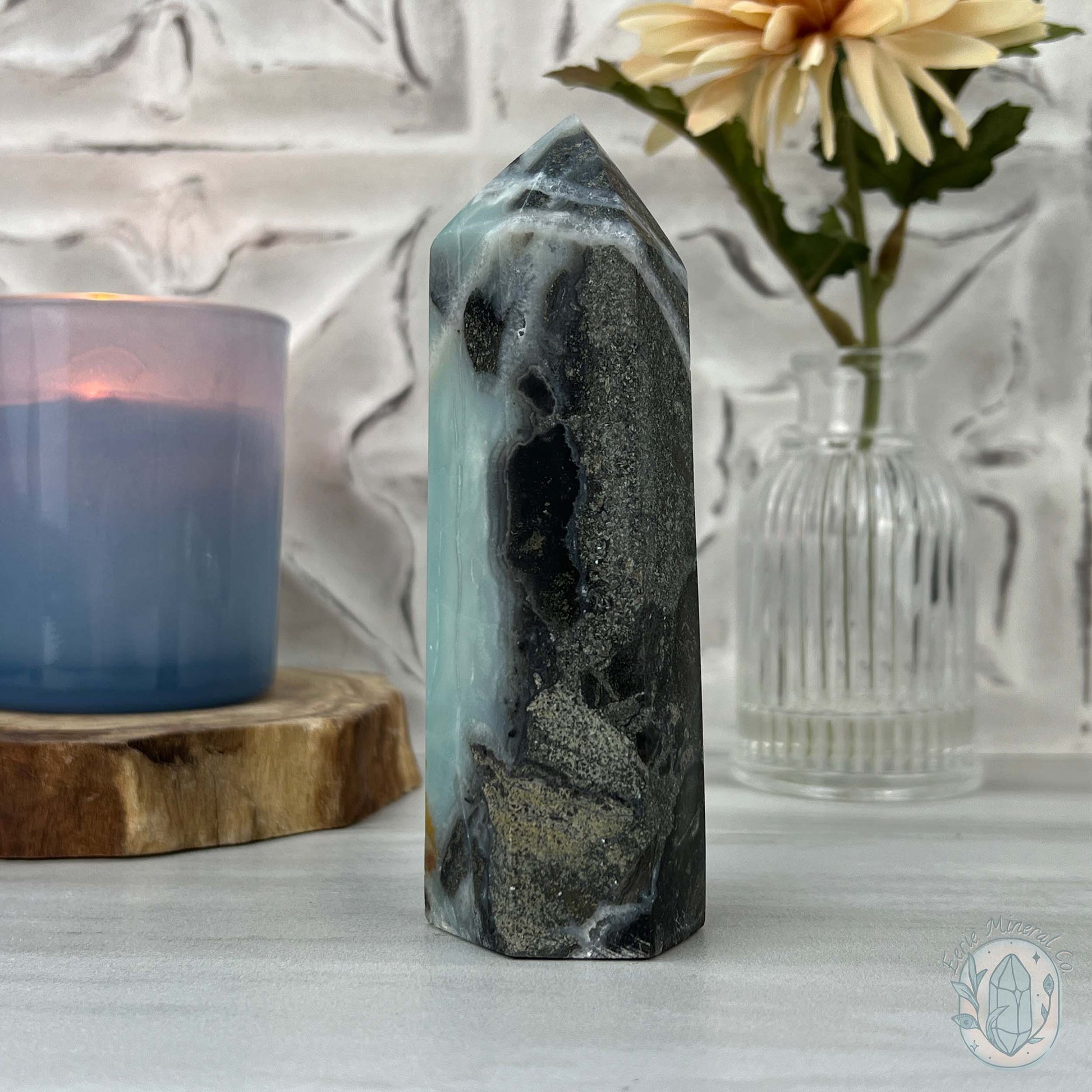 Polished Amazonite, Tourmaline, And Pyrite Tower