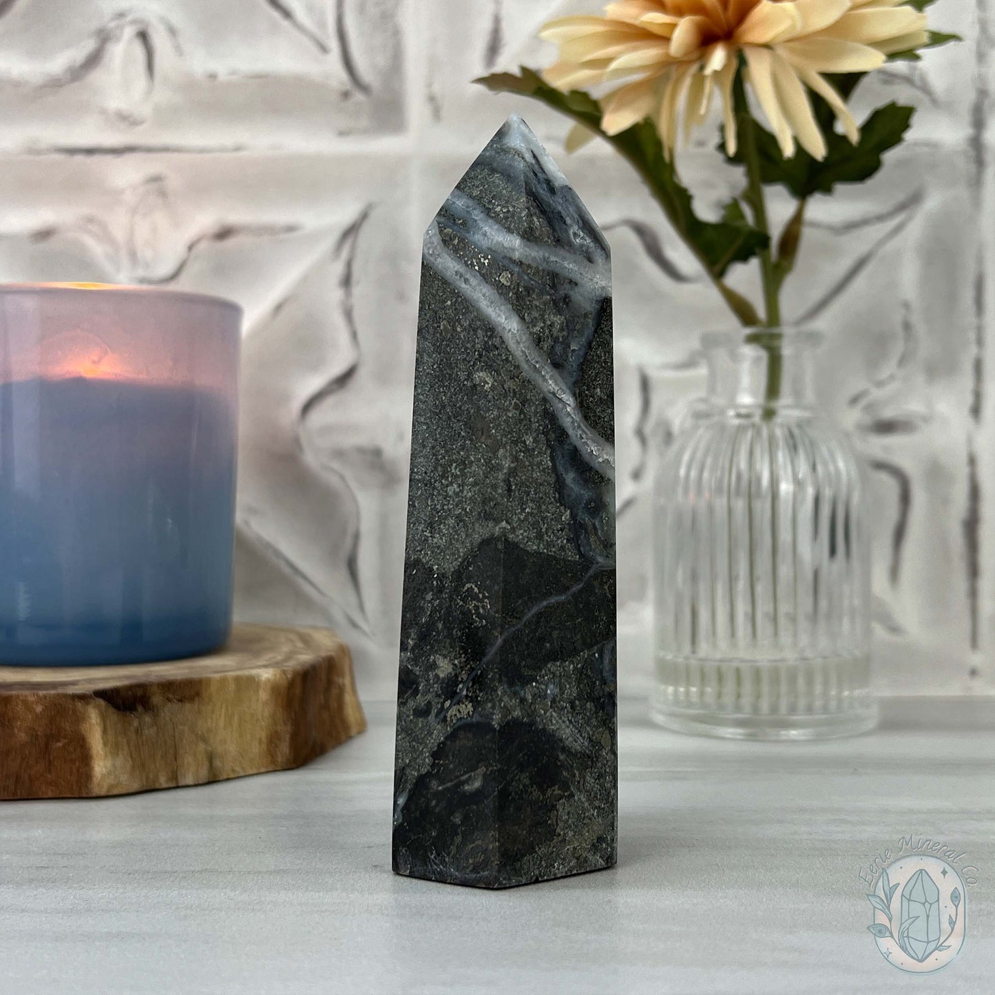 Polished Amazonite, Tourmaline, And Pyrite Tower