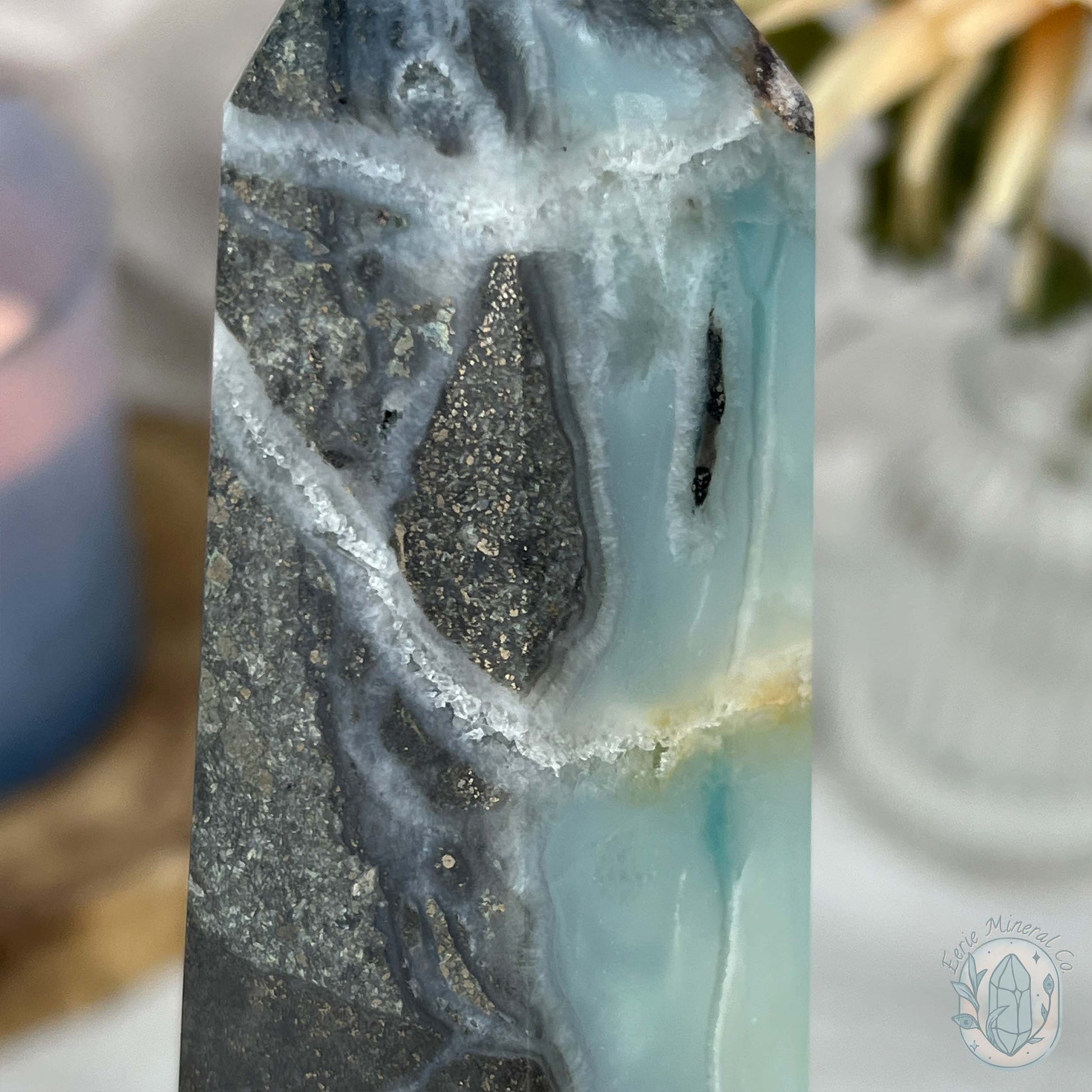 Polished Amazonite, Tourmaline, And Pyrite Tower