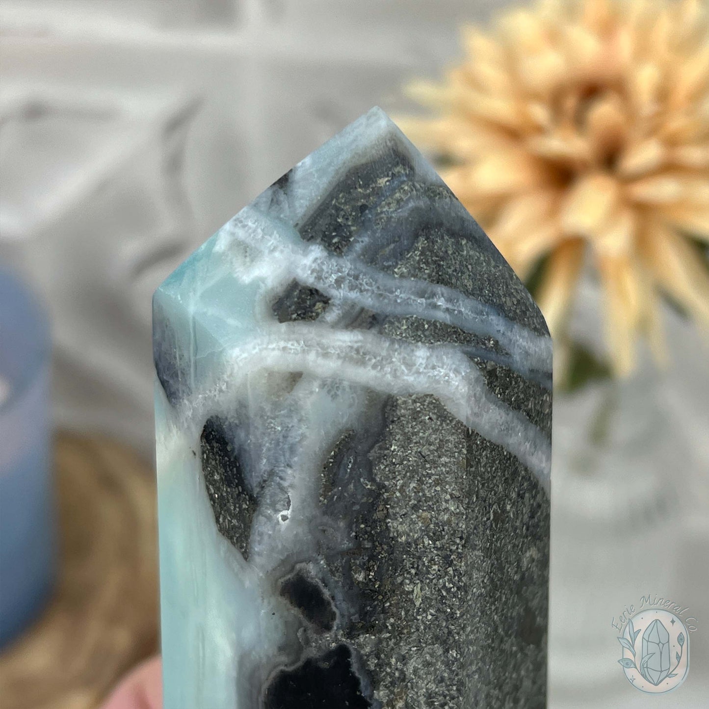 Polished Amazonite, Tourmaline, And Pyrite Tower