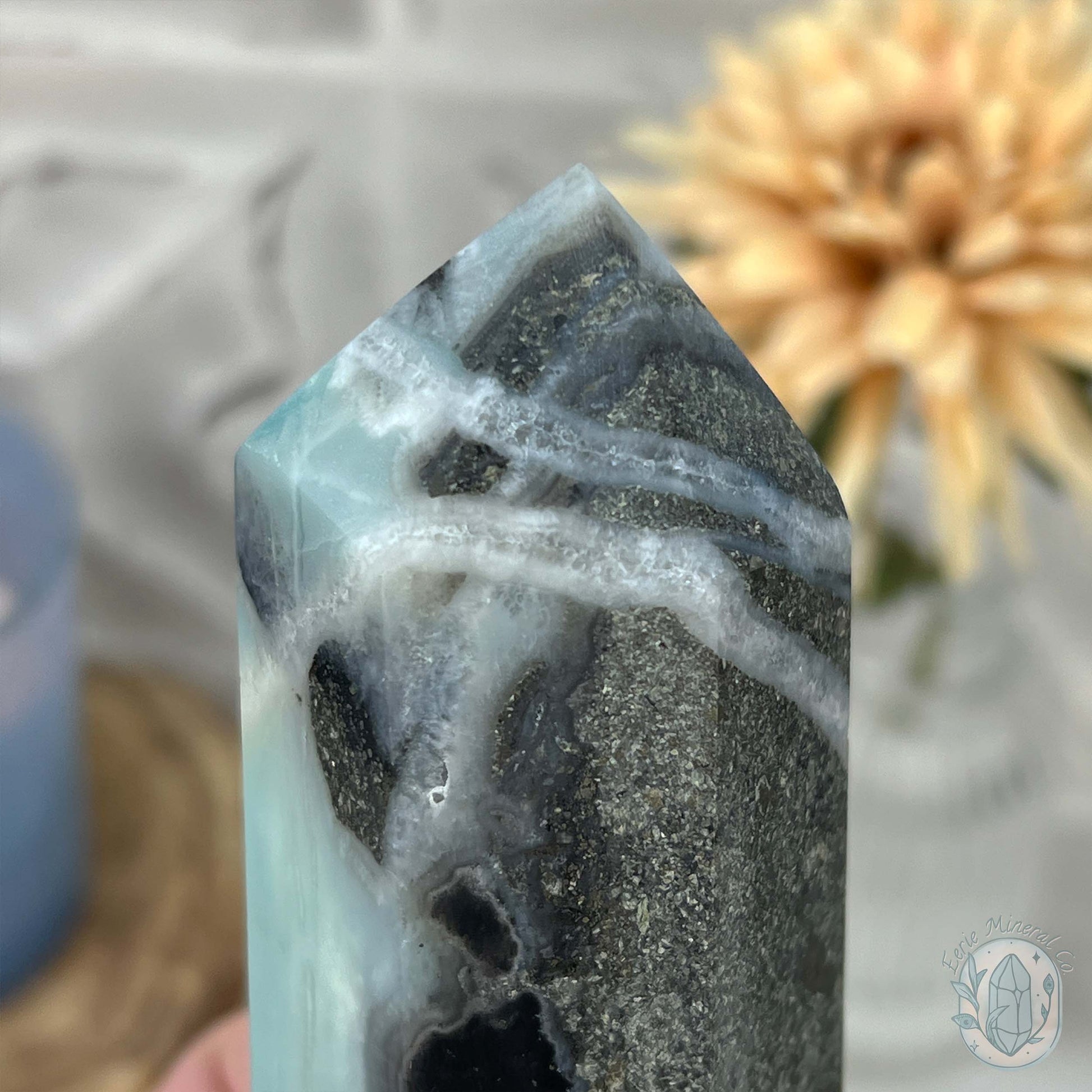 Polished Amazonite, Tourmaline, And Pyrite Tower