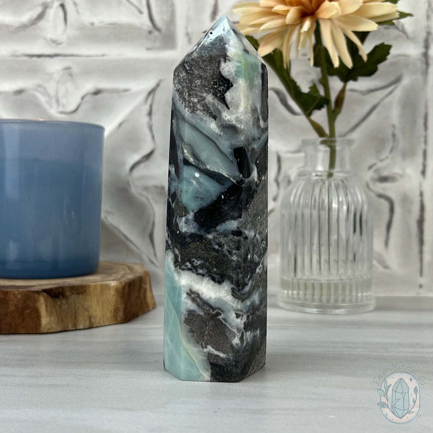 Polished Amazonite, Tourmaline, And Pyrite Tower