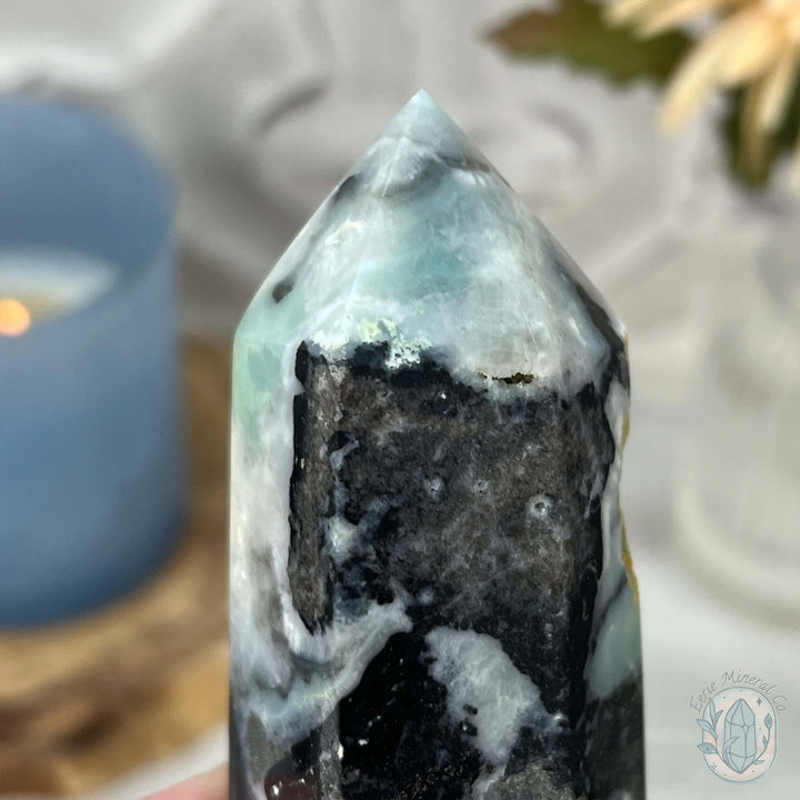 Polished Amazonite, Tourmaline, And Pyrite Tower