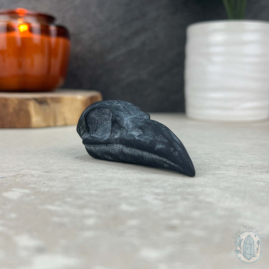 Black Obsidian Raven Skull Matte Finish Carvings