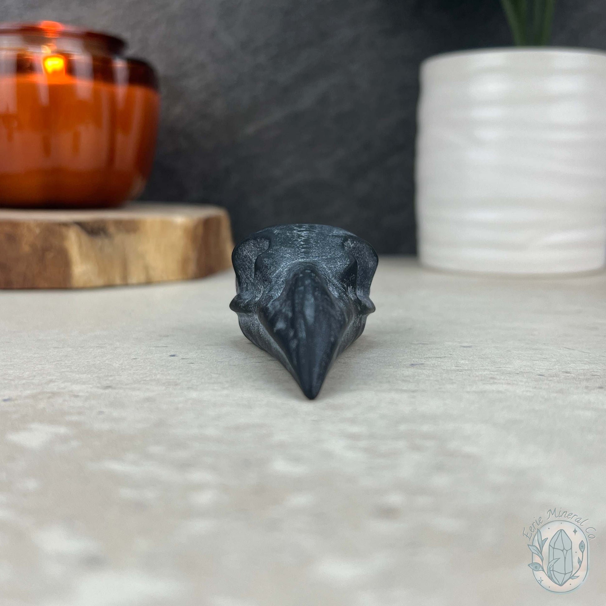 Black Obsidian Raven Skull Matte Finish Carvings