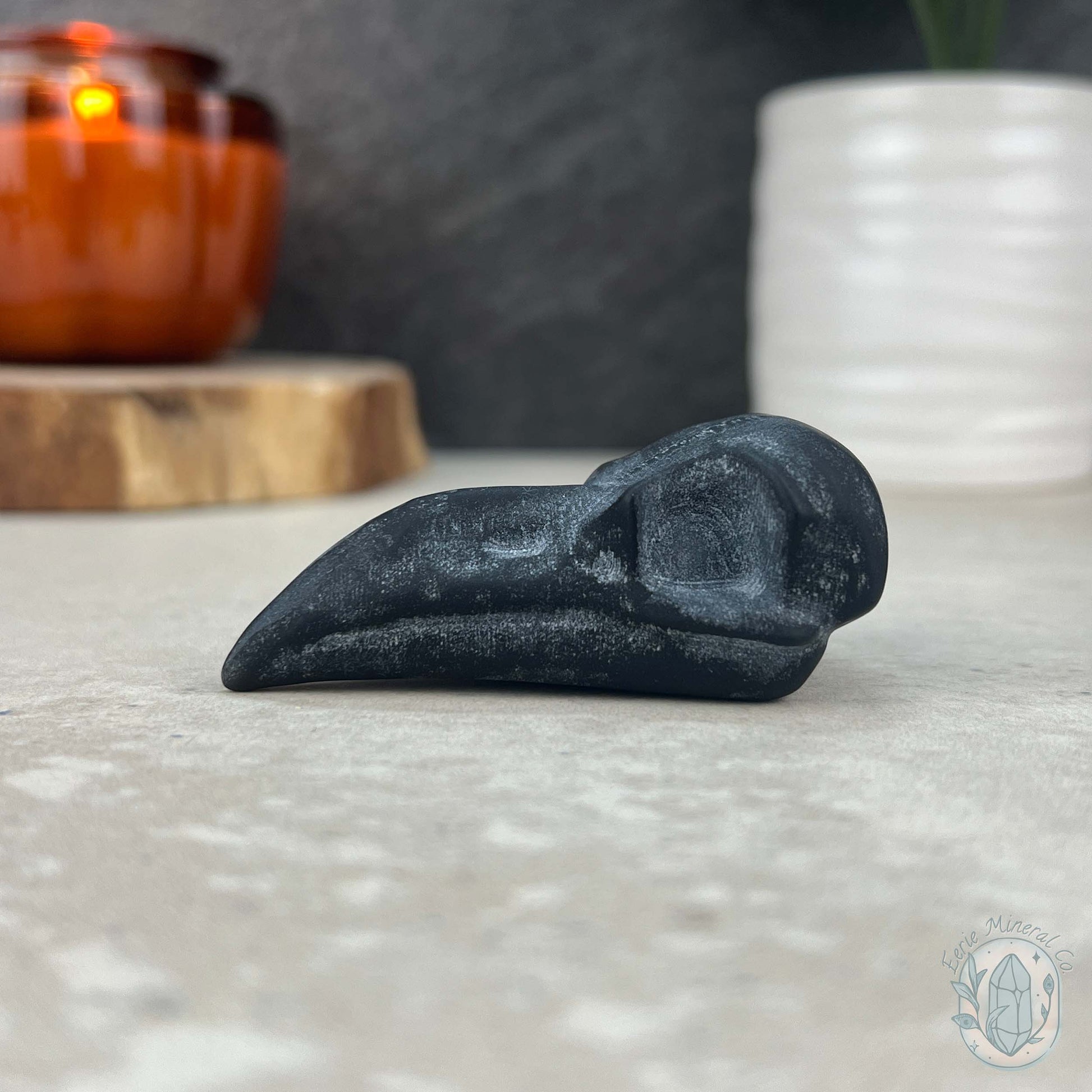 Black Obsidian Raven Skull Matte Finish Carvings