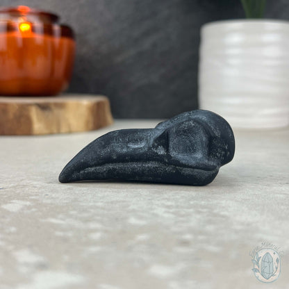 Black Obsidian Raven Skull Matte Finish Carvings