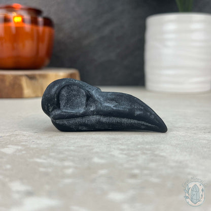 Black Obsidian Raven Skull Matte Finish Carvings