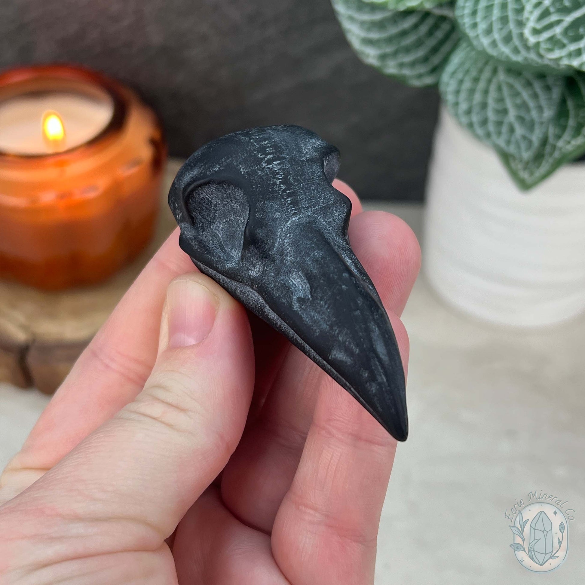 Black Obsidian Raven Skull Matte Finish Carvings