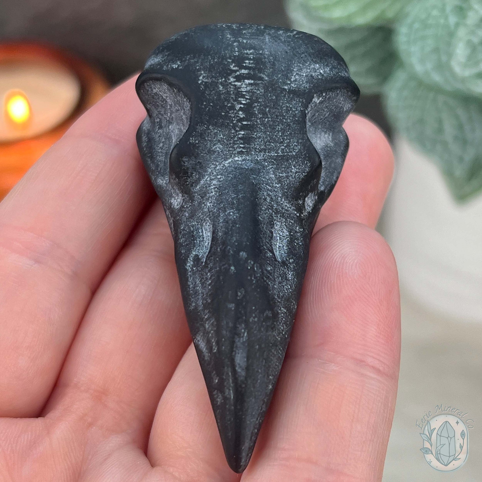 Black Obsidian Raven Skull Matte Finish Carvings