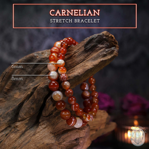 Polished Carnelian Stone Beaded Stretch Bracelet