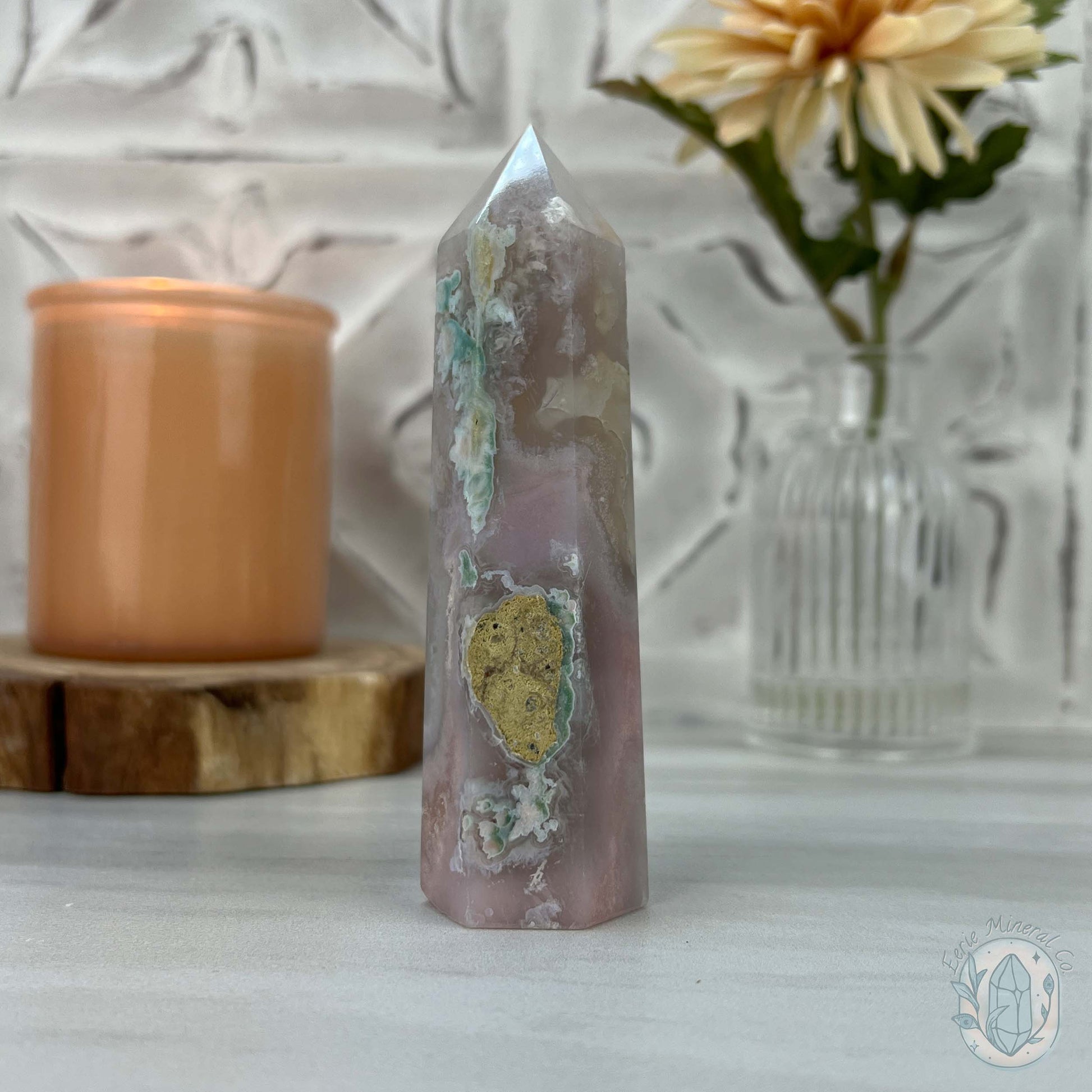 Polished Flower Agate or Cherry Blossom Tower