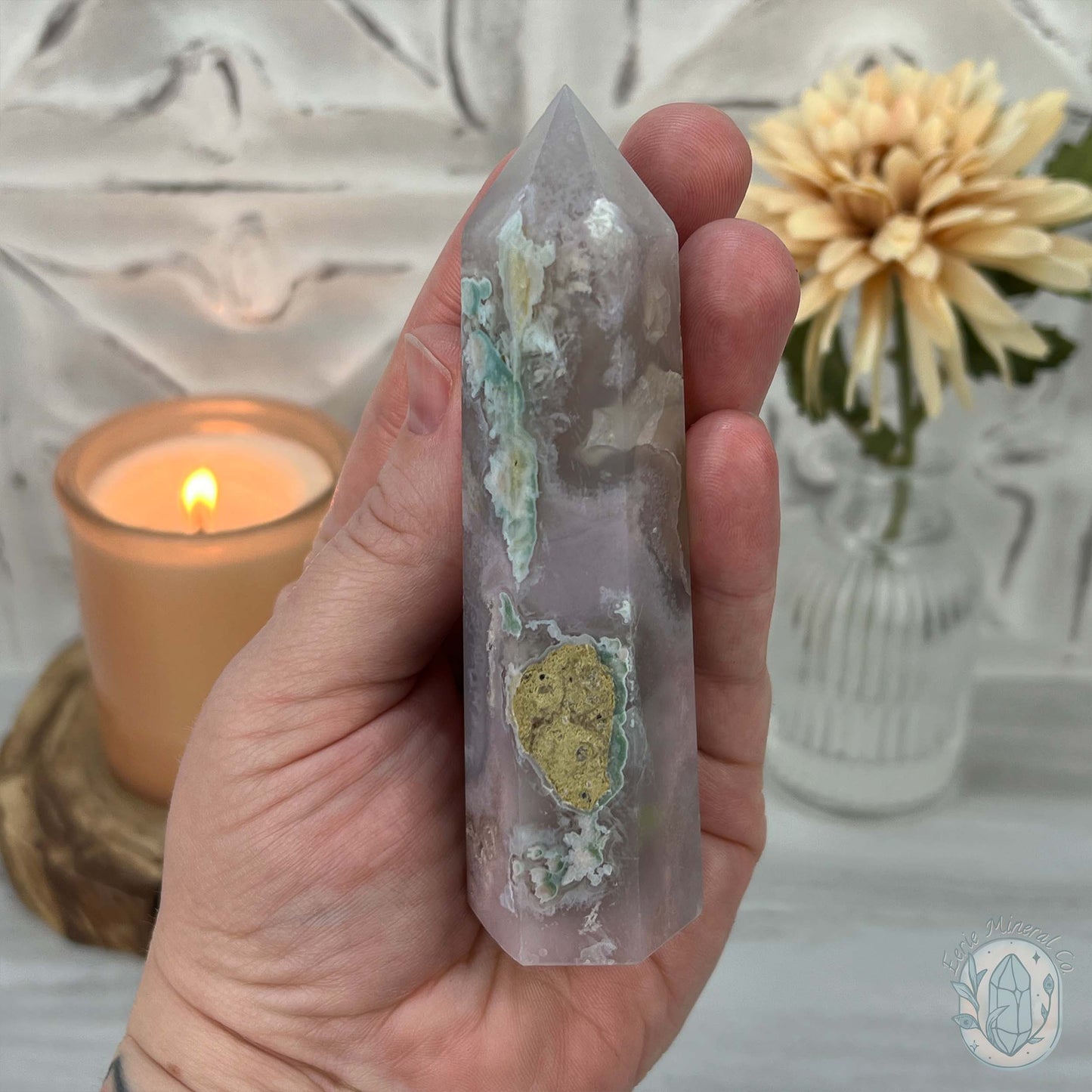 Polished Flower Agate or Cherry Blossom Tower