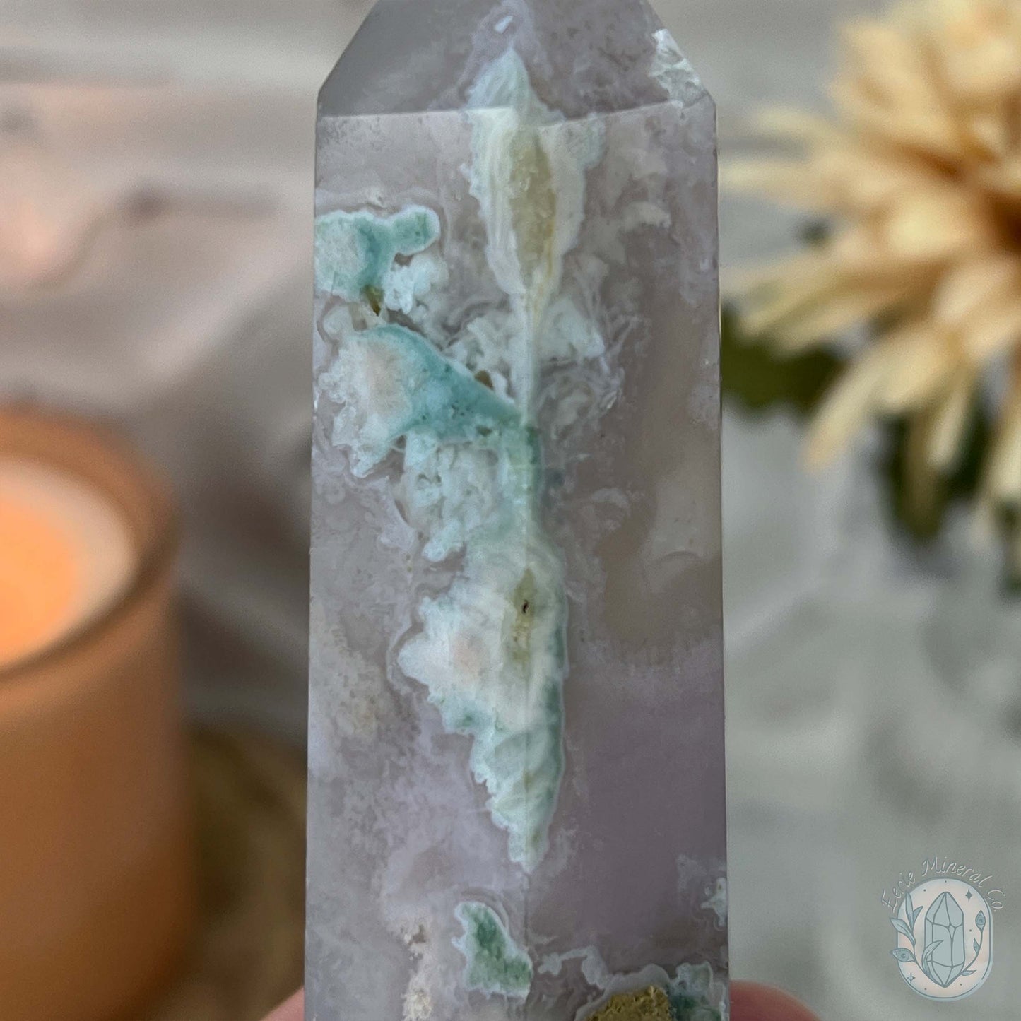 Polished Flower Agate or Cherry Blossom Tower