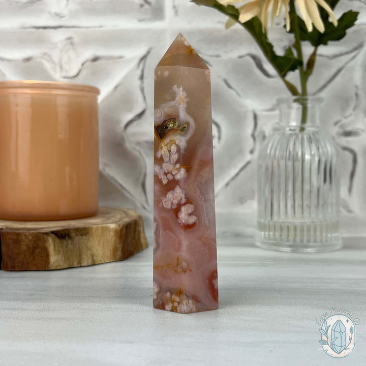 Polished Flower Agate / Cherry Blossom Tower