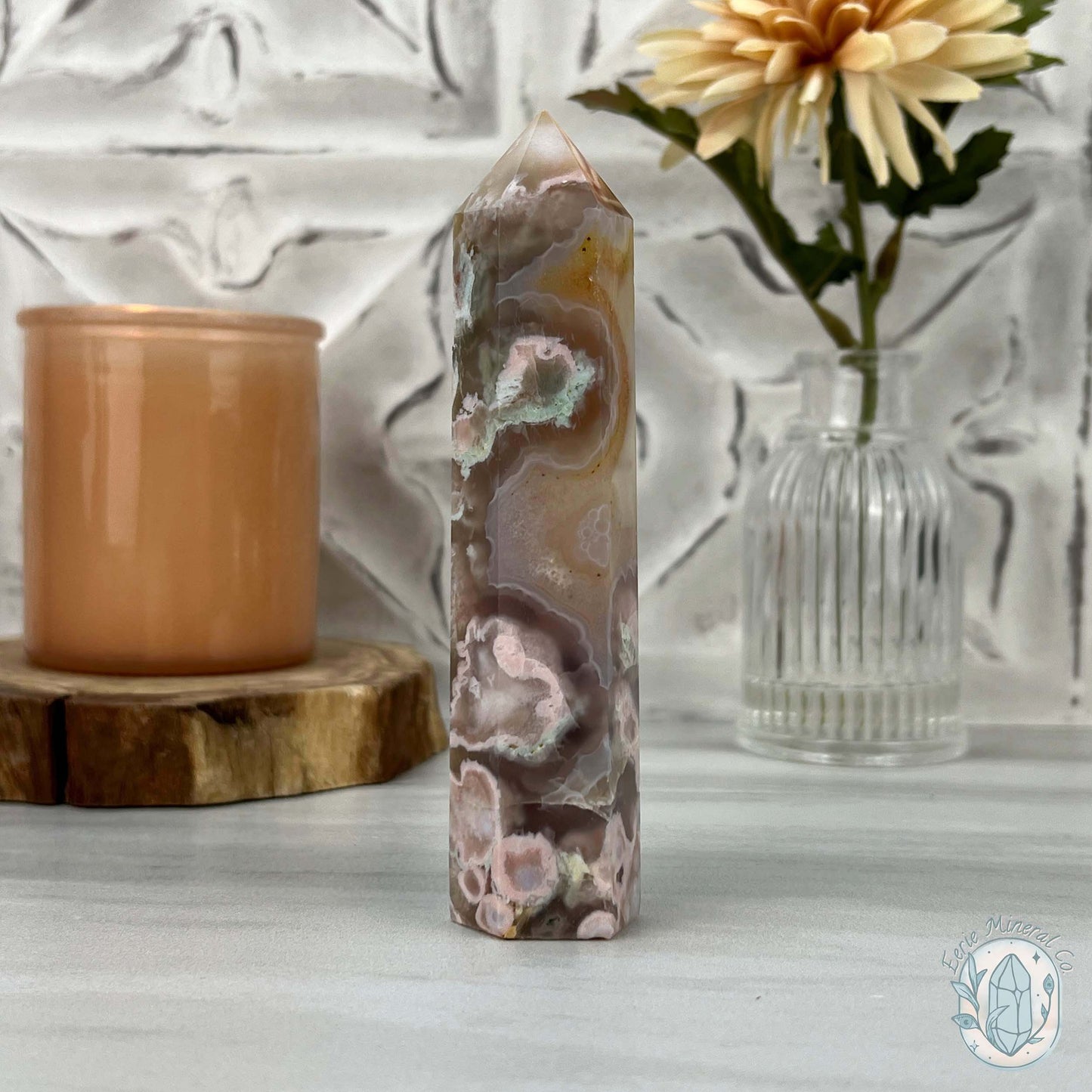 Polished Flower Agate / Cherry Blossom Tower