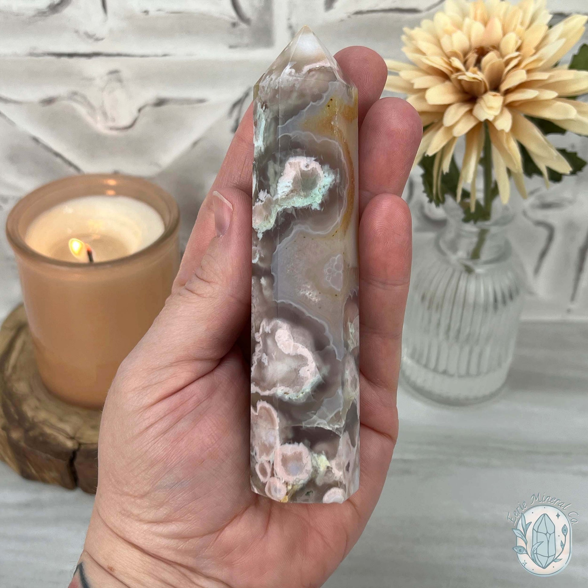 Polished Flower Agate / Cherry Blossom Tower