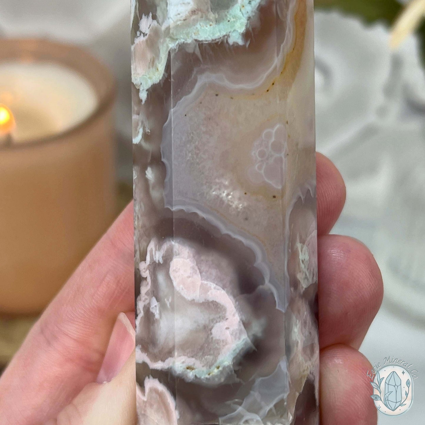 Polished Flower Agate / Cherry Blossom Tower