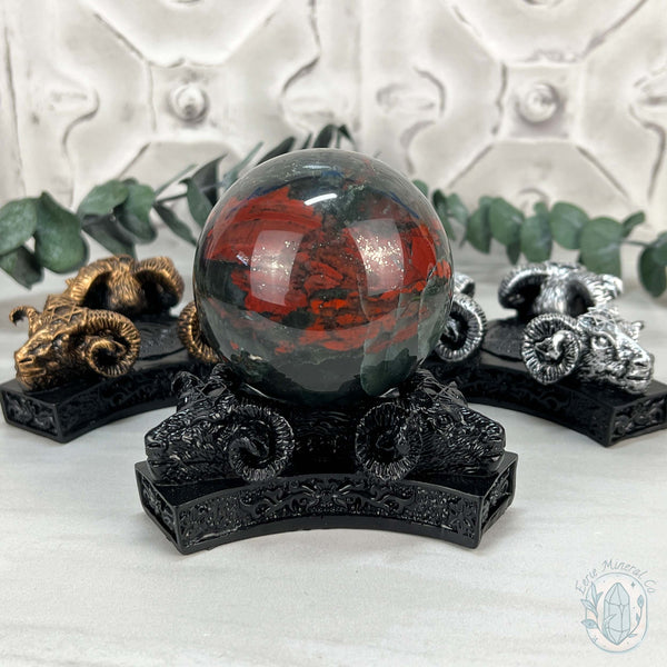 Detailed 3 Ram's Head Sphere or Orb Holders