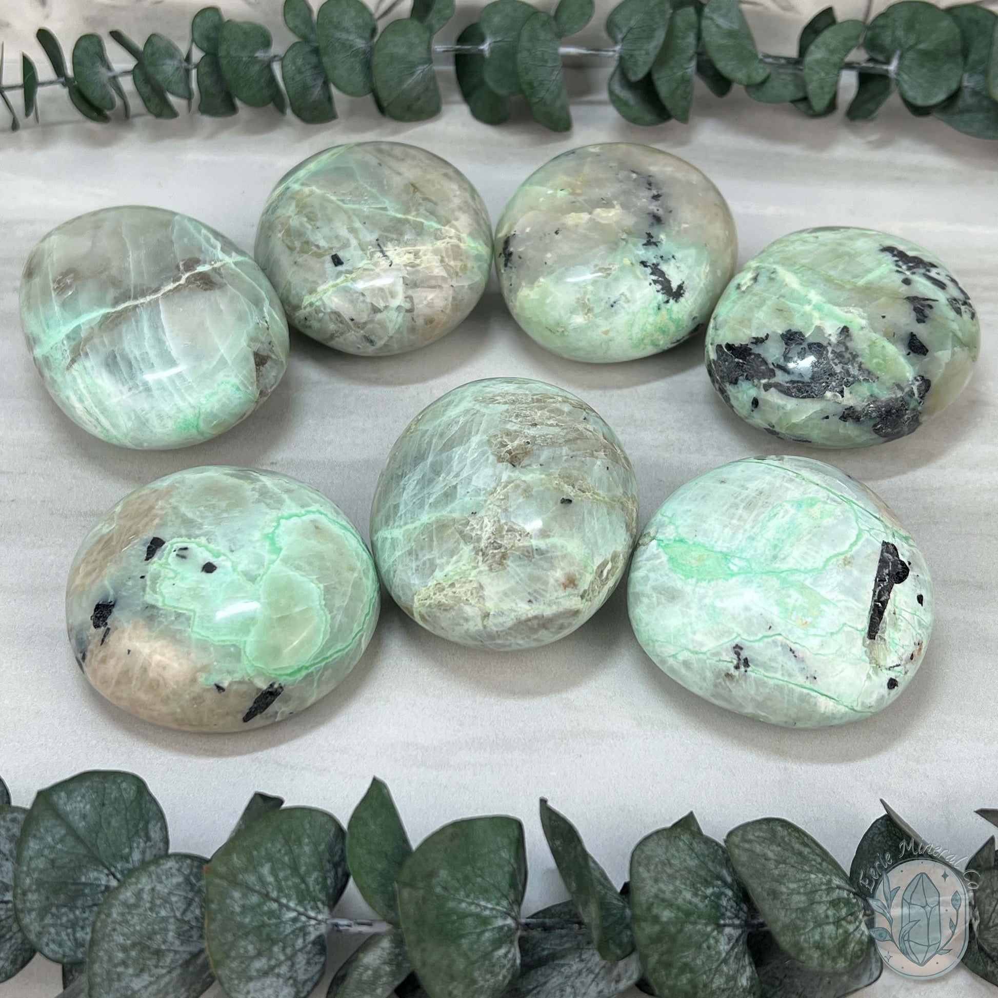 Polished Green Moonstone Palm Stones