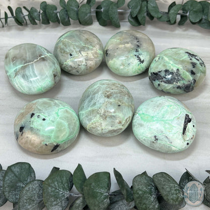 Polished Green Moonstone Palm Stones