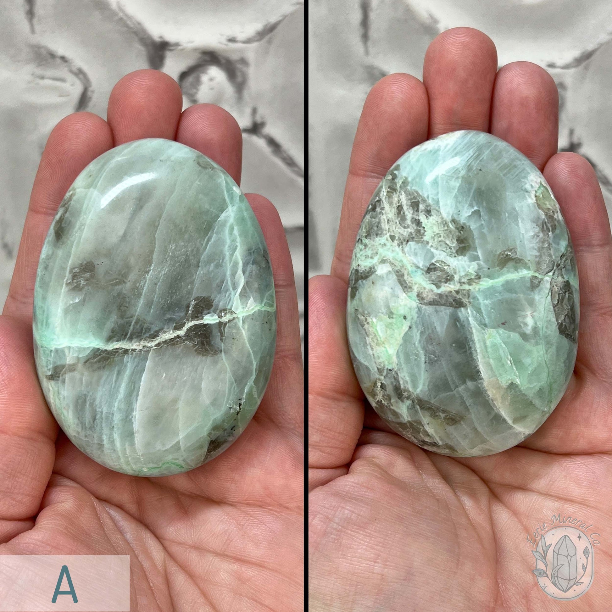 Polished Green Moonstone Palm Stones