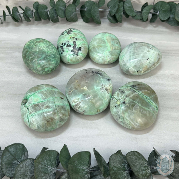 Polished Green Moonstone Palm Stones