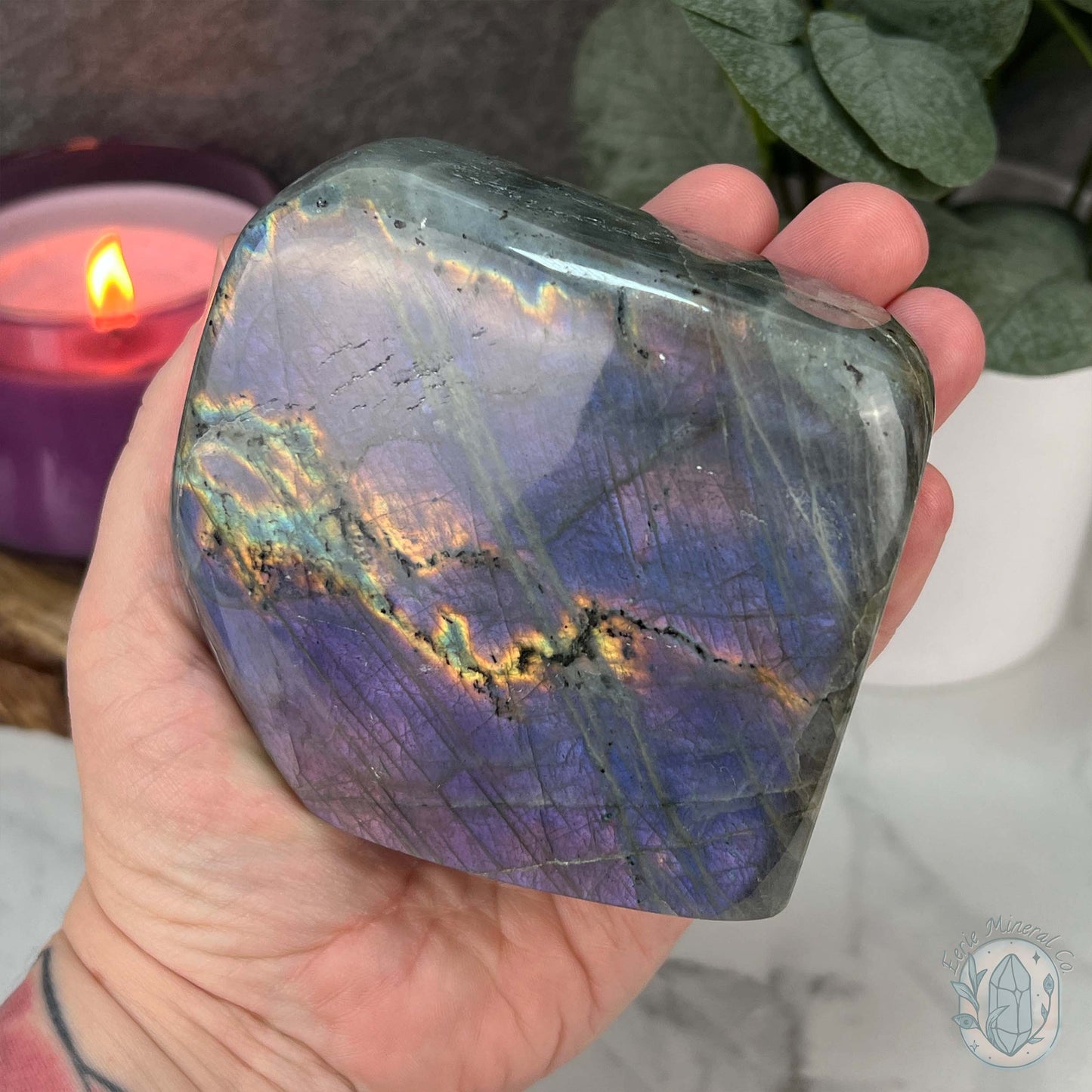 Polished Purple and Pink Flash Labradorite Freeform