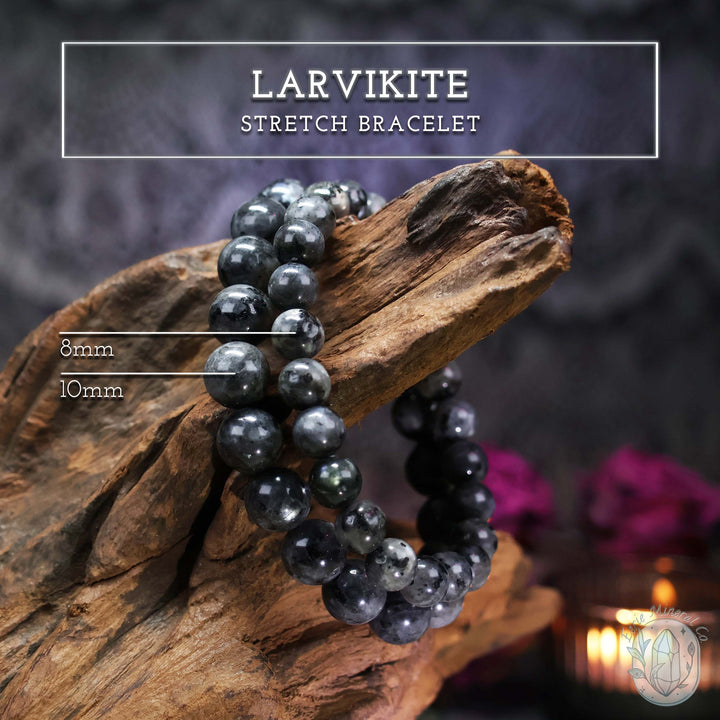 Polished Larvikite Beaded Stretch Bracelet