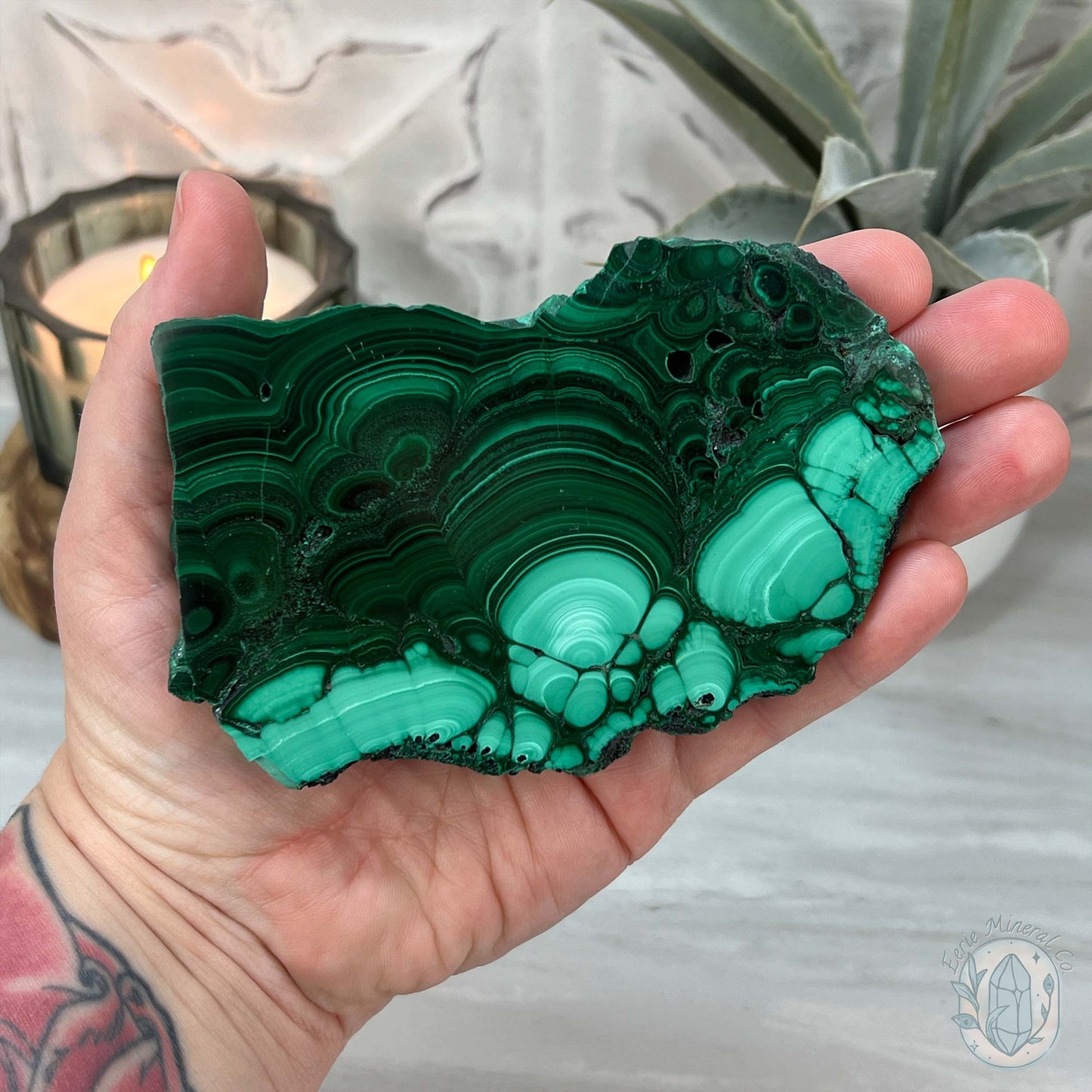 High Quality Polished Malachite Slab with Display Stand