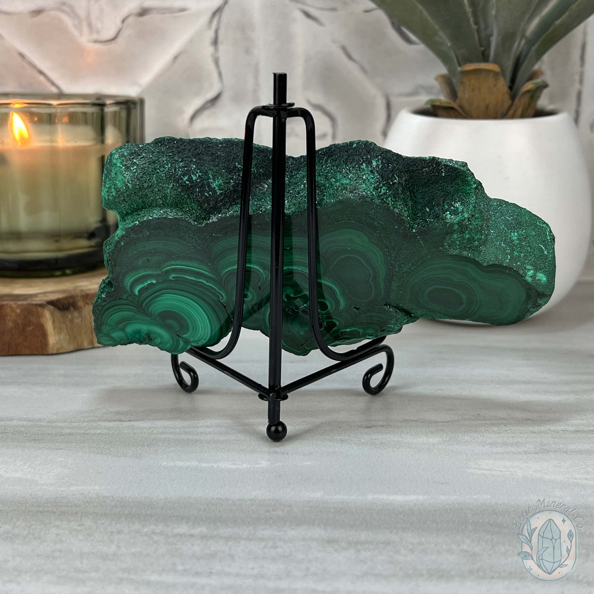 High Quality Polished Malachite Slab with Display Stand