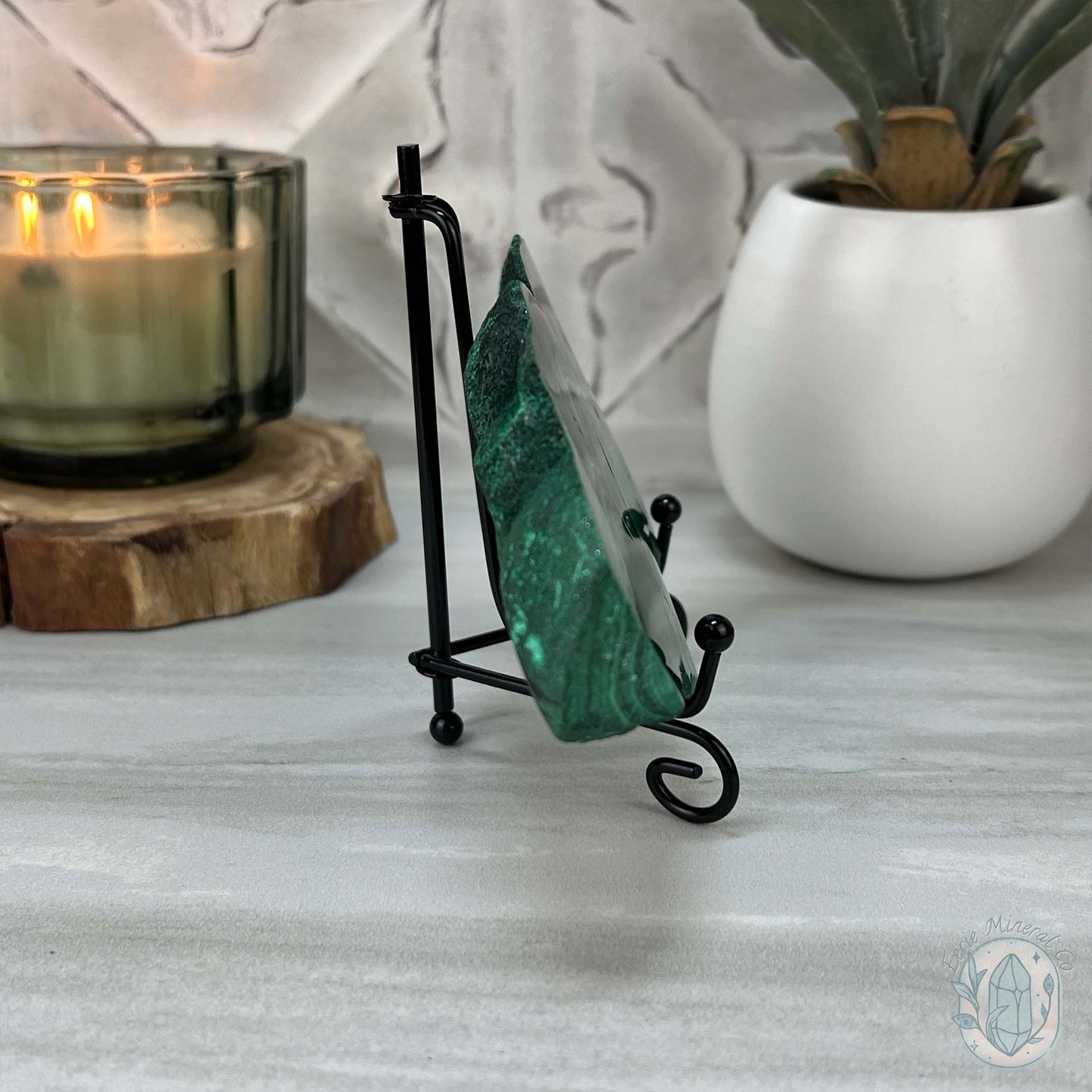 High Quality Polished Malachite Slab with Display Stand
