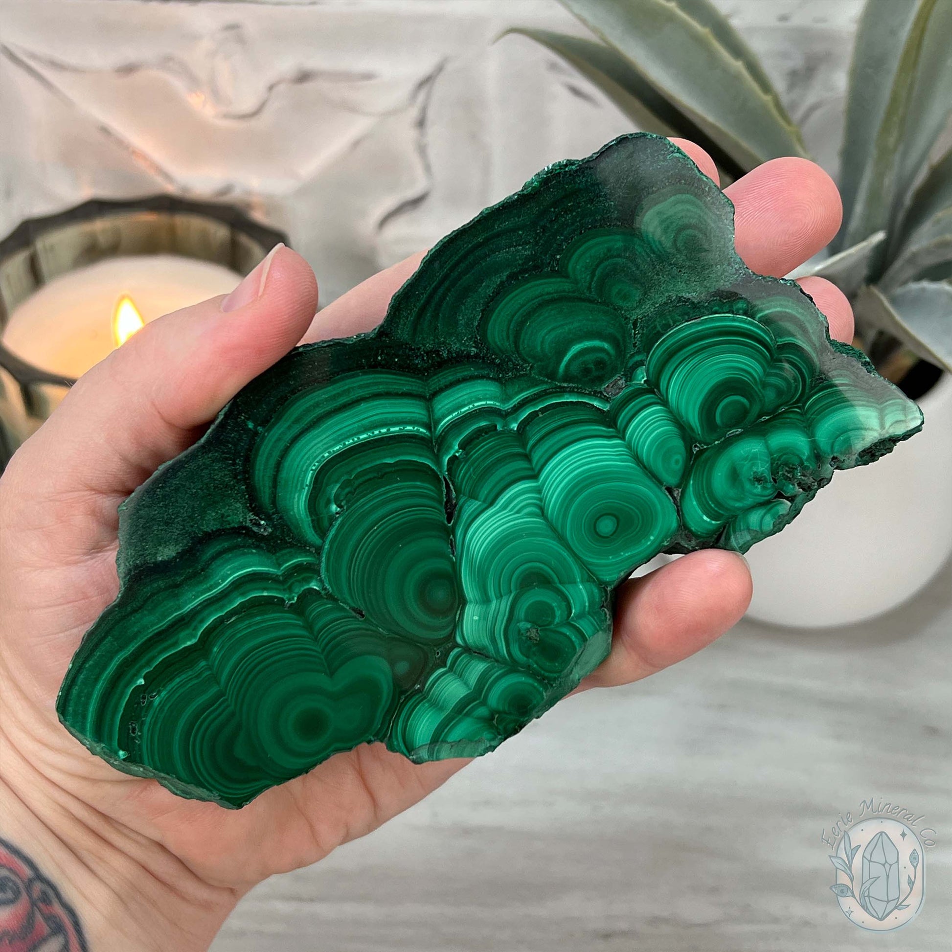 High Quality Polished Malachite Slab with Display Stand