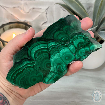High Quality Polished Malachite Slab with Display Stand