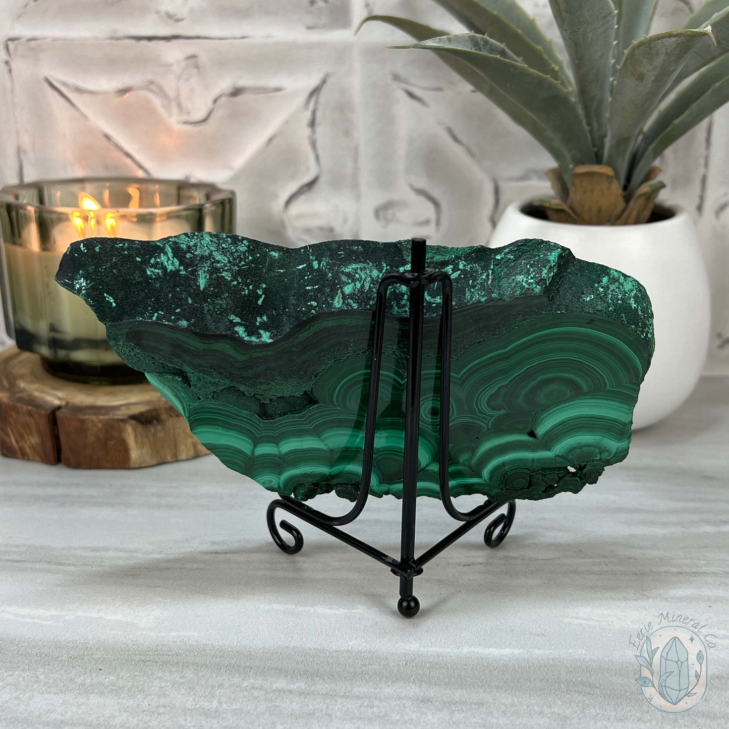 High Quality Polished Malachite Slab with Display Stand
