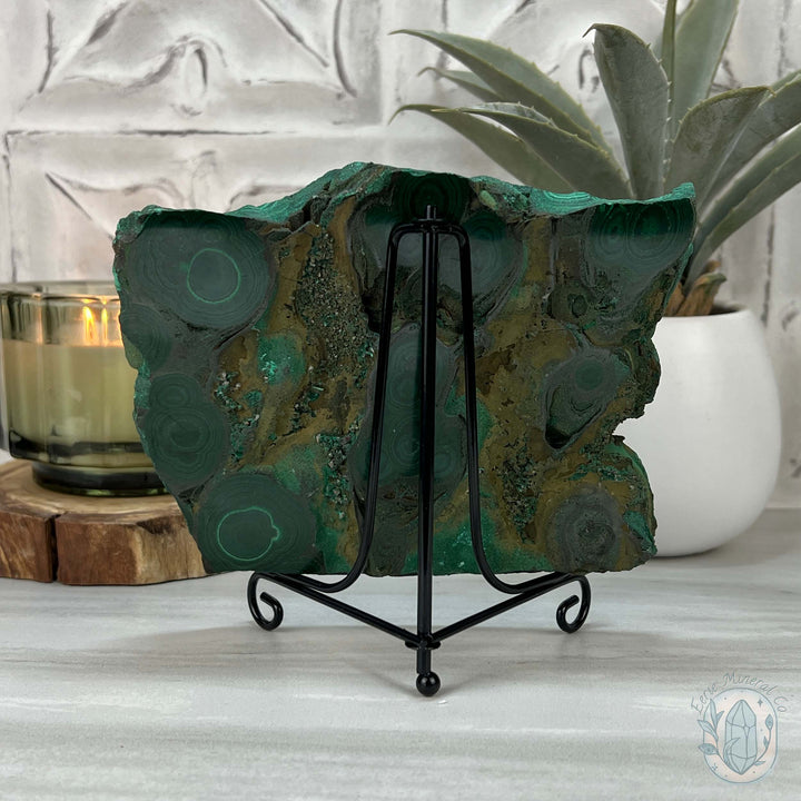 Polished Raw Malachite Slab with Display Stand